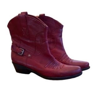 Franco Sarto Red Leather Ankle Boots - 9